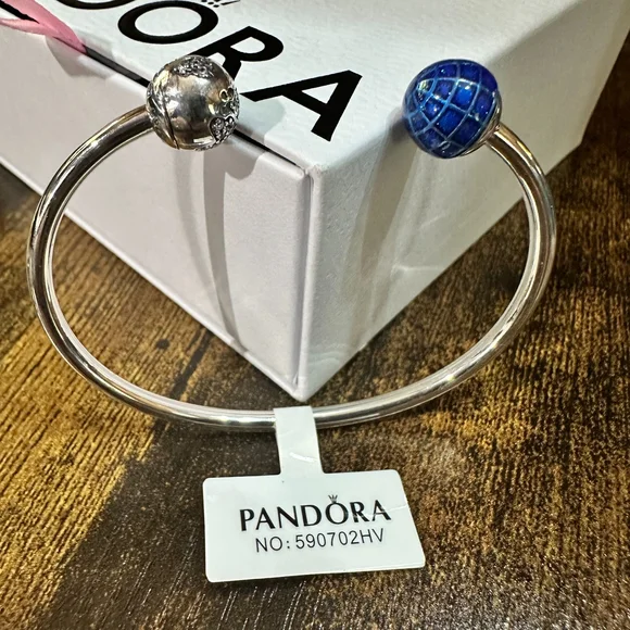 Authentic Pandora Silver Classic "You Mean The World To Me"Open Bangle, SZ17.5CM - Picture 2 of 9